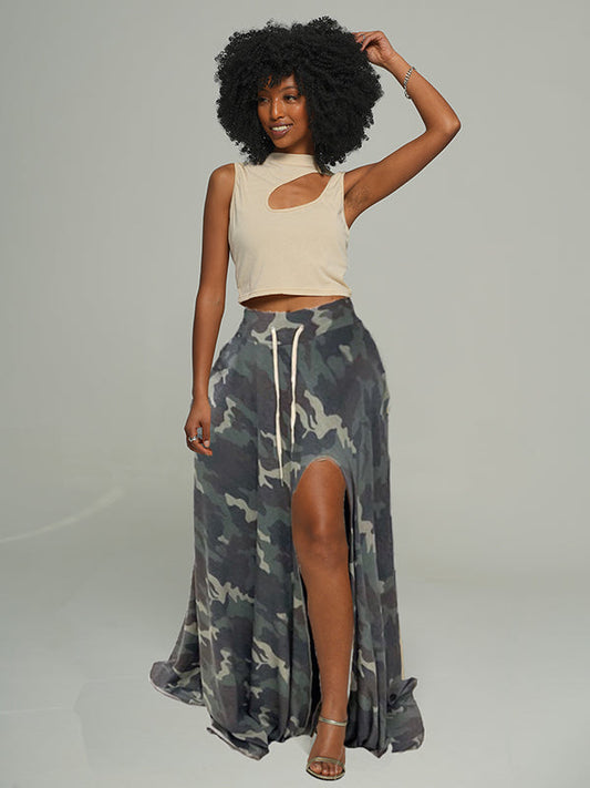 Camo Slit Skirt -- sold out