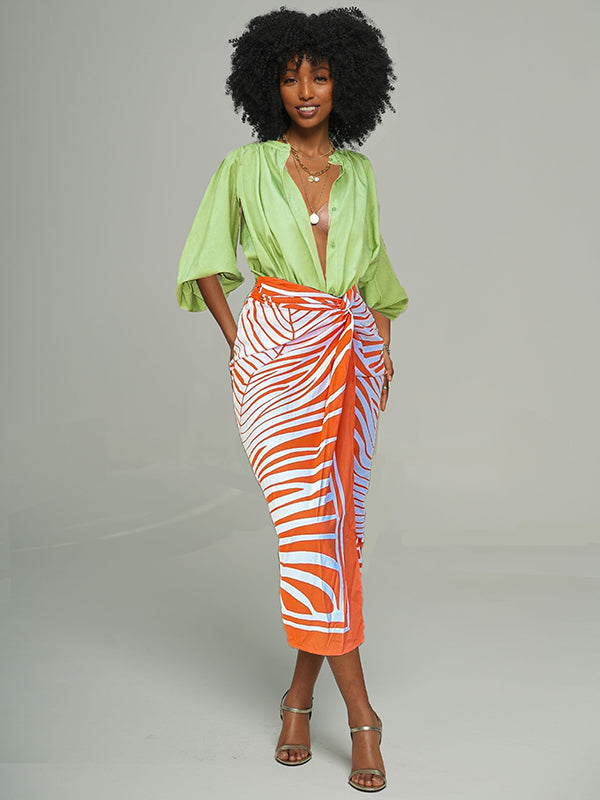 Printed Twisted Skirt -- sold out Orange