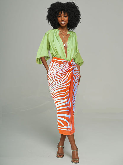 Printed Asymmetric Skirt Orange
