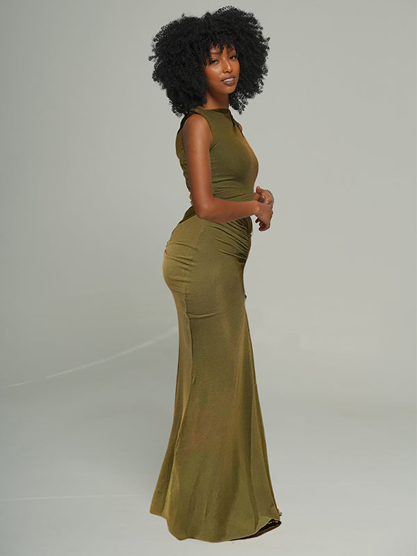 Solid Ruched Sleeveless Dress  -- sold out