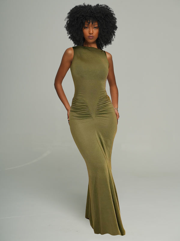 Solid Ruched Sleeveless Dress  -- sold out