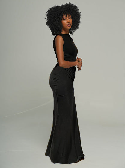 Solid Ruched Sleeveless Dress  -- sold out