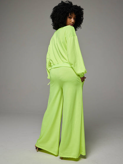 Tied Sleeve Sweatshirt & Wide-Leg Pants Set