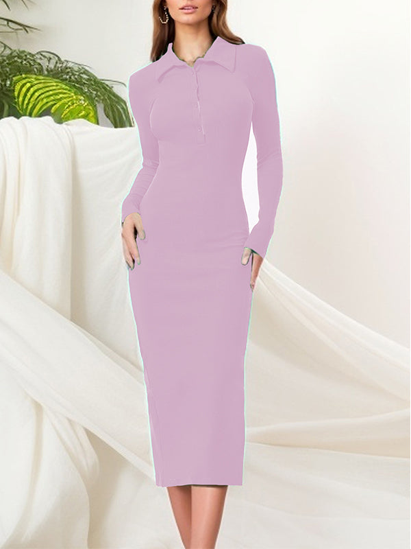 Solid Ribbed Polo Dress Lilac