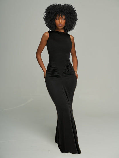 Solid Ruched Sleeveless Dress  -- sold out