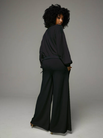 Tied Sleeve Sweatshirt & Wide-Leg Pants Set
