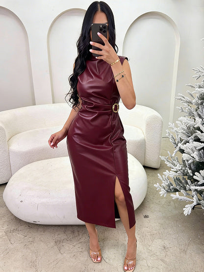 Faux Leather Metallic Decor Dress