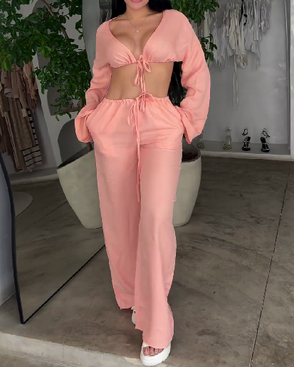 Casual Wide Leg Pants Two Piece Set (Pre-sale)