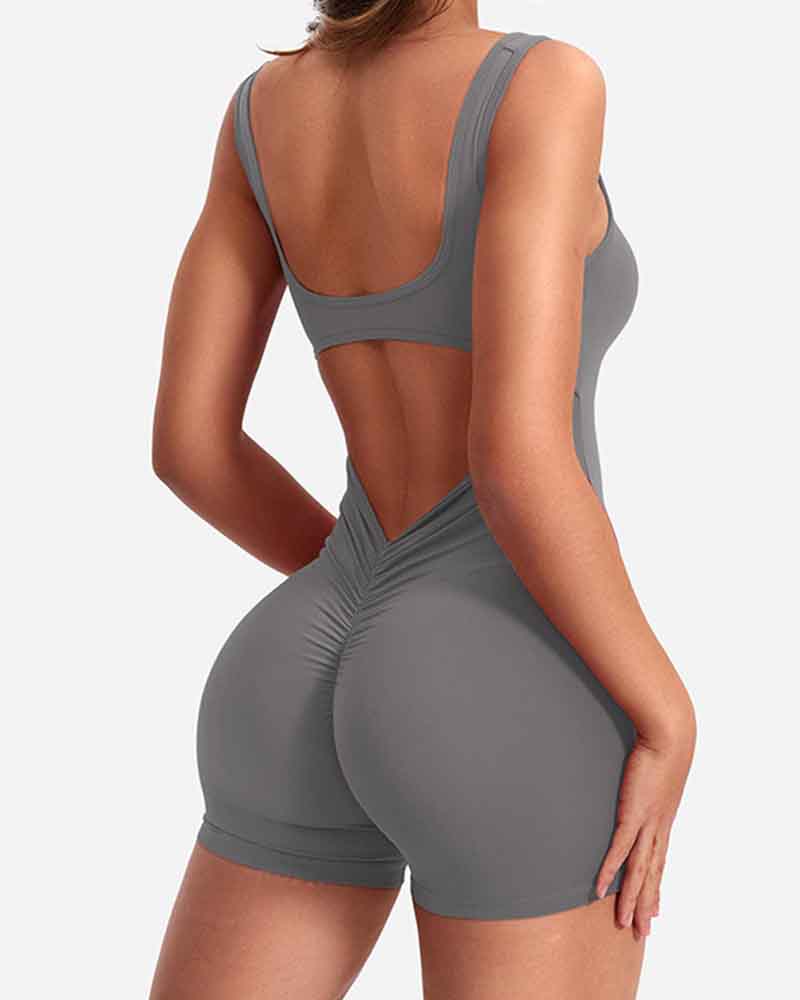 Backless Sleeveless Hip Lift Yoga Jumpsuit LightGrey