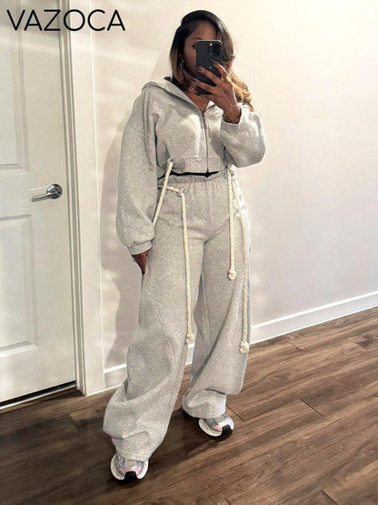 Rope Hoodie Jacket & Wide Jogger Set