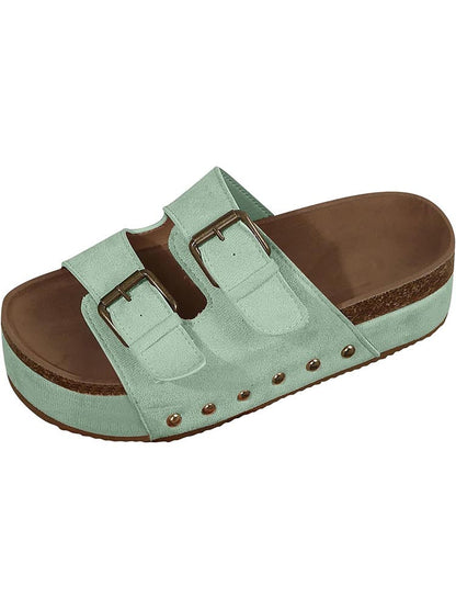 Double Buckle Strap Platform Sandals