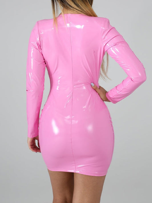 Faux-Leather Zip-Front Dress