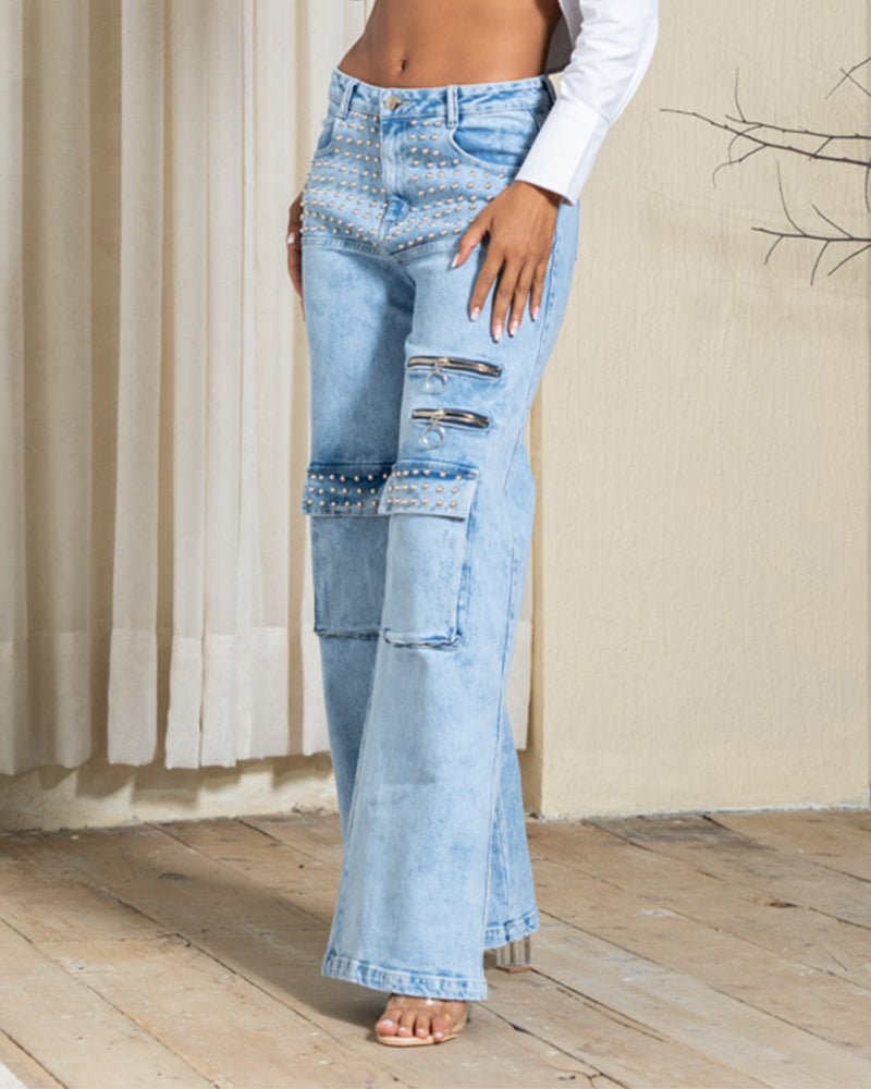 Beaded Big Pocket Baggy Jeans (Pre-Sale)