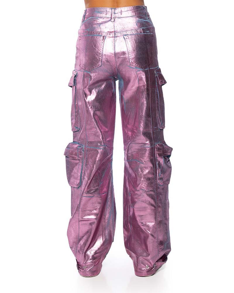 Pocket Cargo Style Metallic Jeans