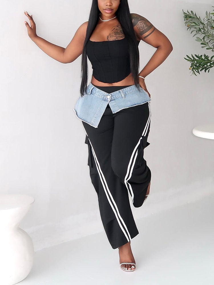 Denim Contrast Cargo Joggers