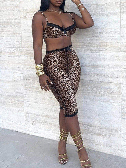 Leopard Print Bra &Cropped Pants Set