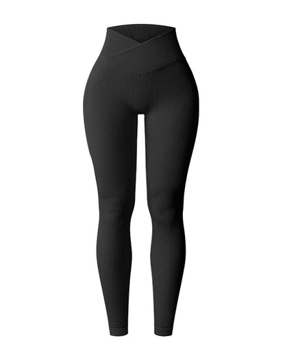 Cross-Waist Ribbed Yoga Pants Black