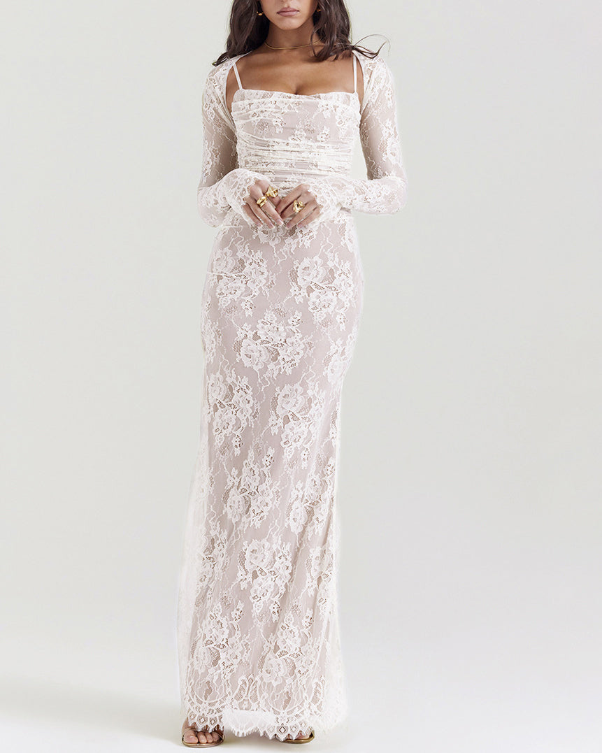 Lace Shawl Suspender Two-Piece Long-Sleeved Fishtail Dress