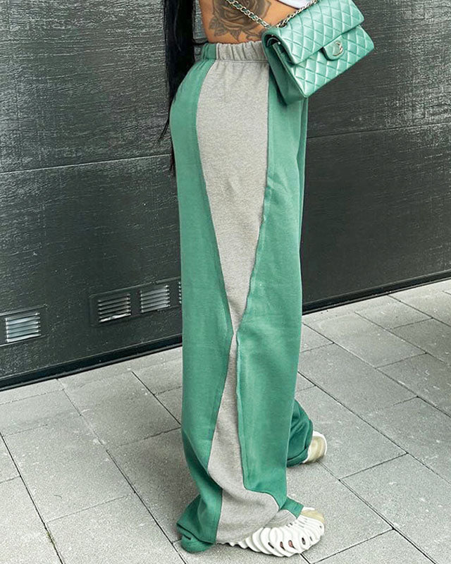 Contrast Color Straight-Leg Casual Track Pants