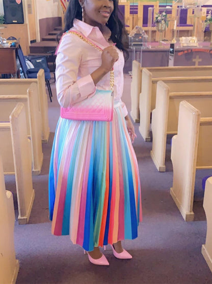 Elastic Waist Pleated Midi Skirt