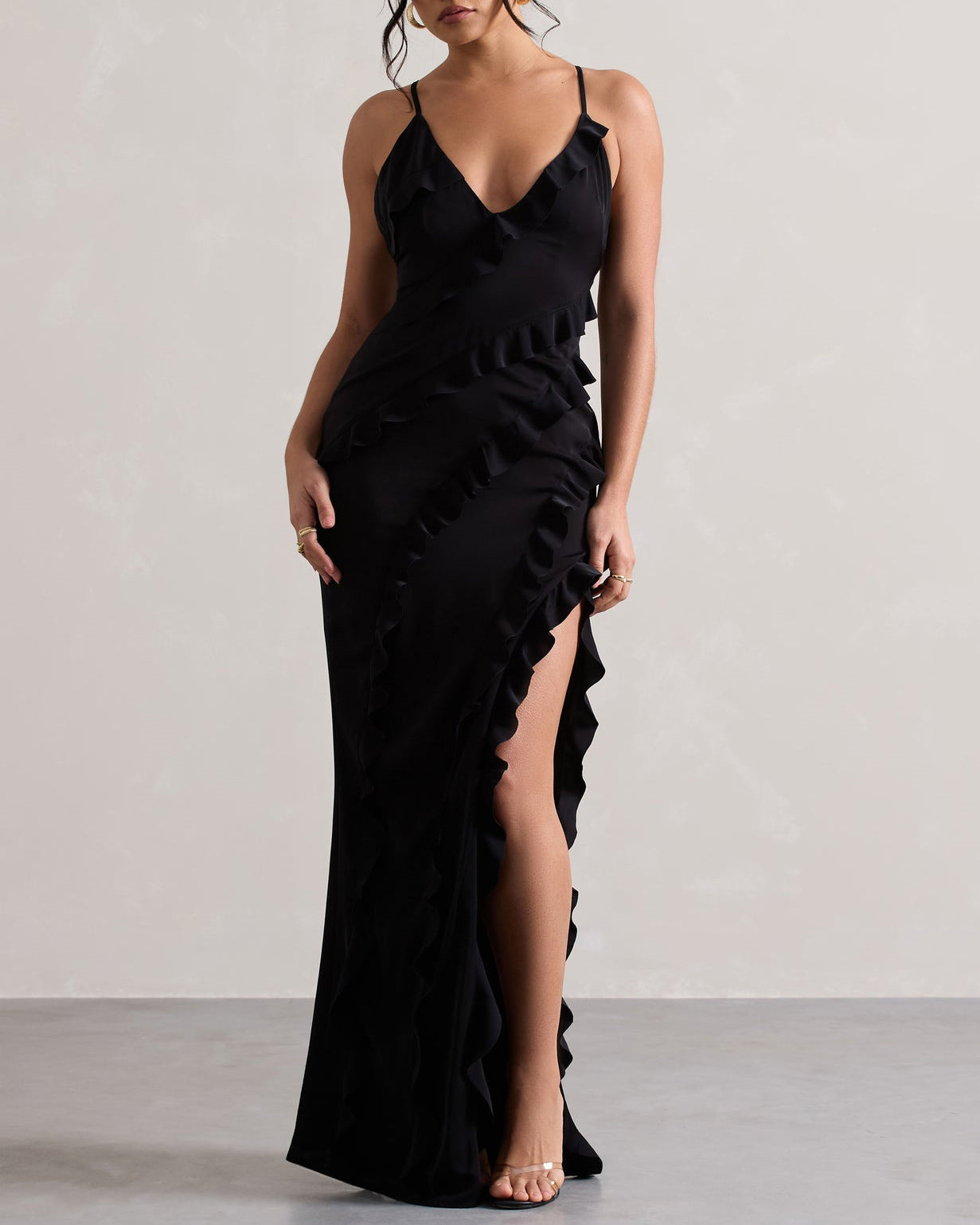 Sexy V-Neck Strapless Side Slit Backless Dress Black