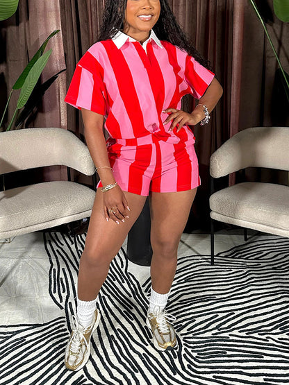 Striped Polo Top & Shorts Set