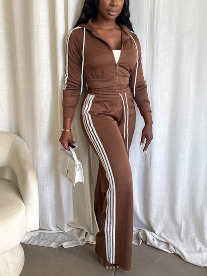 Stripes Crop Hoodie & Wide Pants Set
