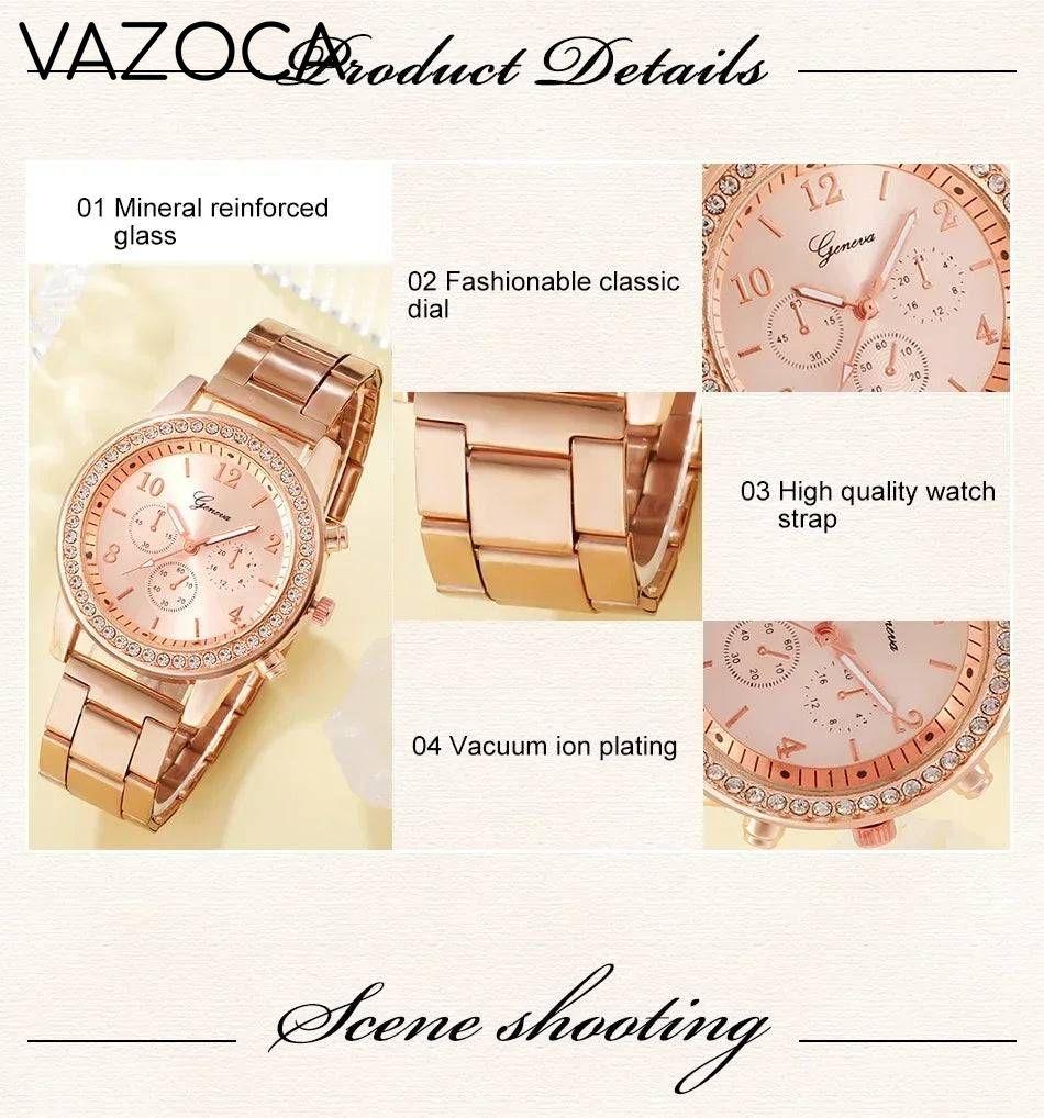 6PCS Set Luxury Watch/Earrings/Necklace