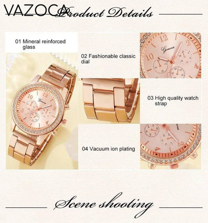 6PCS Set Luxury Watch/Earrings/Necklace