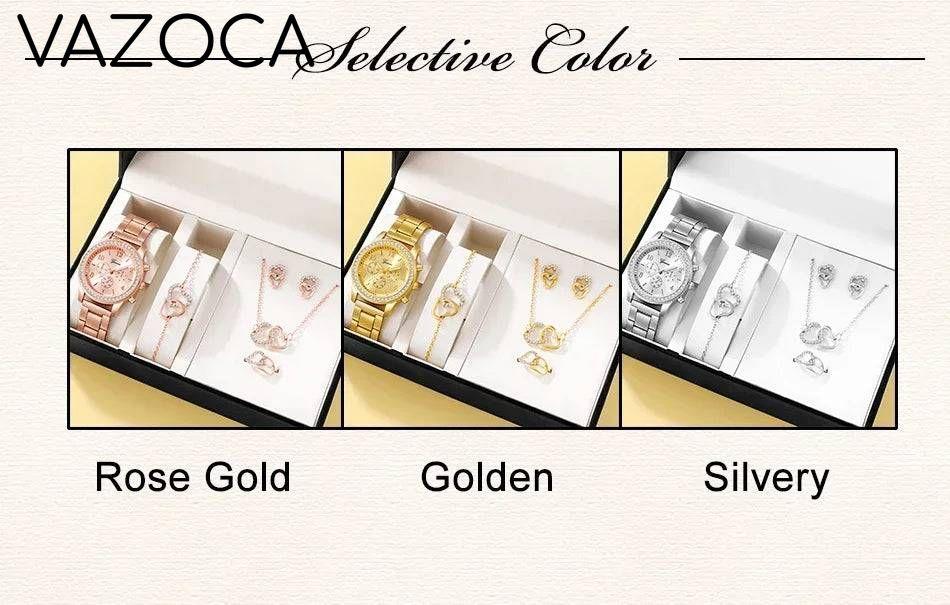 6PCS Set Luxury Watch/Earrings/Necklace