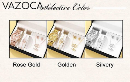 6PCS Set Luxury Watch/Earrings/Necklace