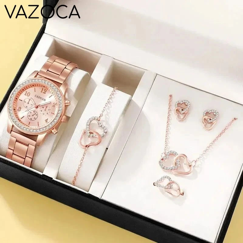6PCS Set Luxury Watch/Earrings/Necklace