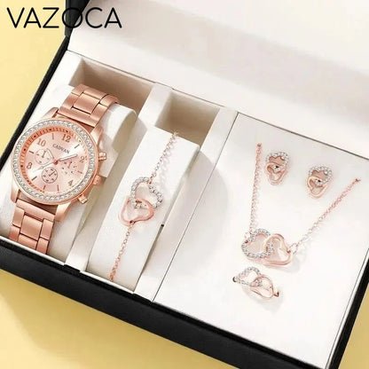 6PCS Set Luxury Watch/Earrings/Necklace