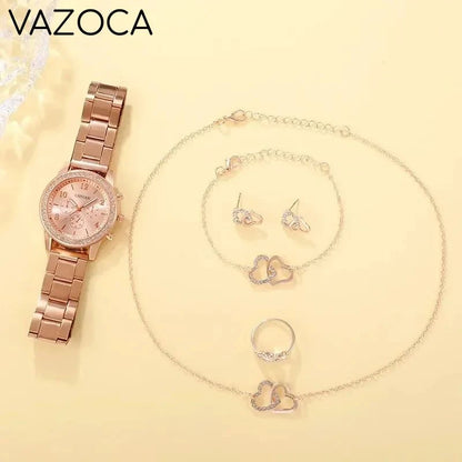 6PCS Set Luxury Watch/Earrings/Necklace