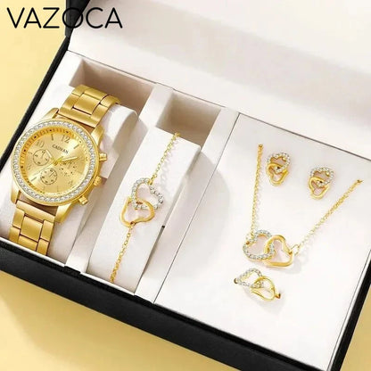 6PCS Set Luxury Watch/Earrings/Necklace