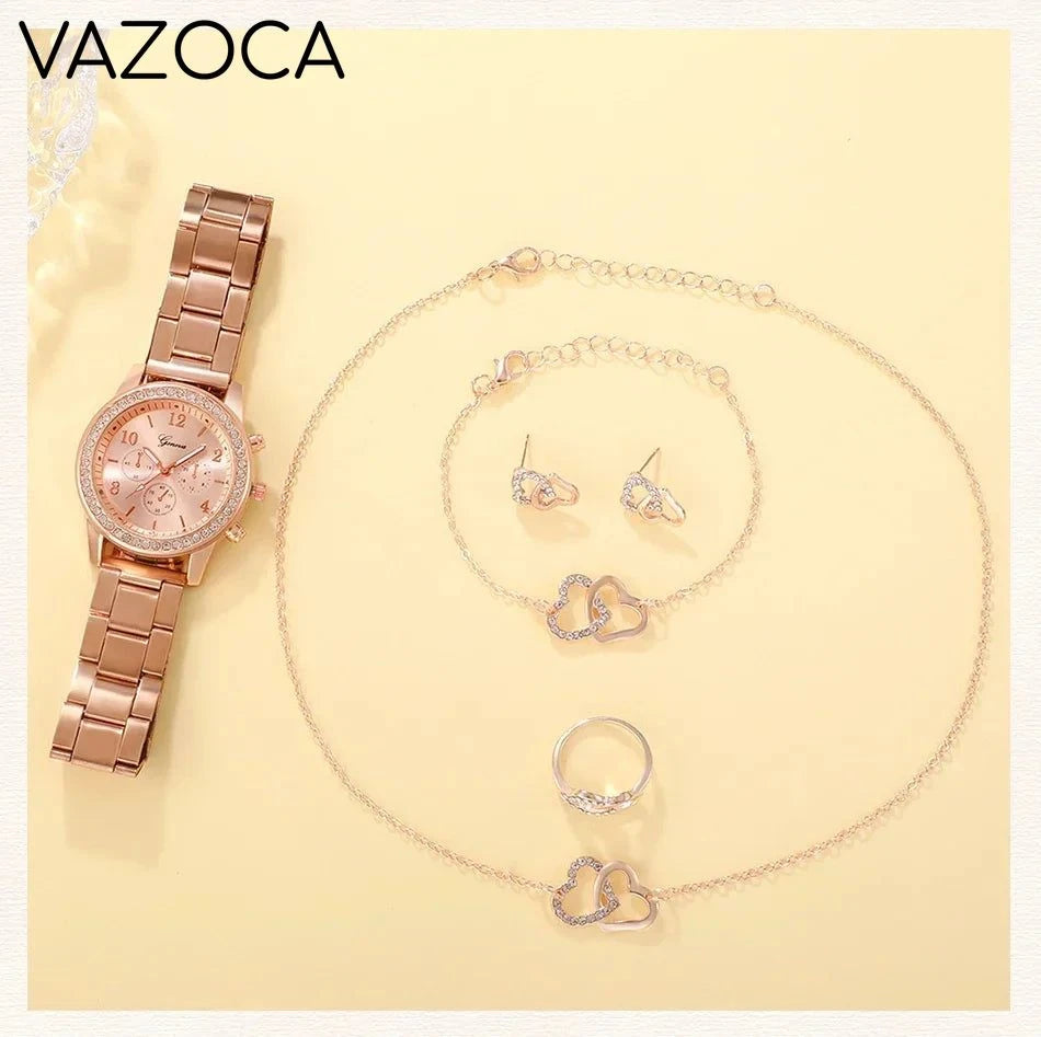 6PCS Set Luxury Watch/Earrings/Necklace