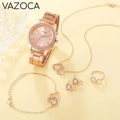 6PCS Set Luxury Watch/Earrings/Necklace
