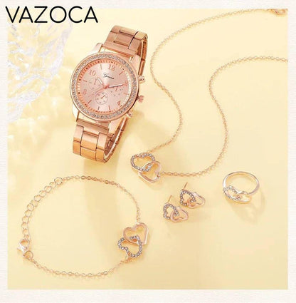 6PCS Set Luxury Watch/Earrings/Necklace