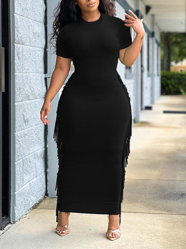 Solid Fringe-Combo Dress
