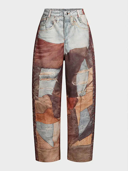 Morchique Abstract Colorblock Loose Casual Jeans