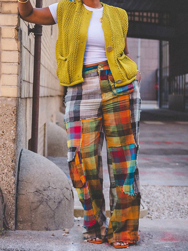 Morchique Plaid Color Blocked Straight Leg Pants