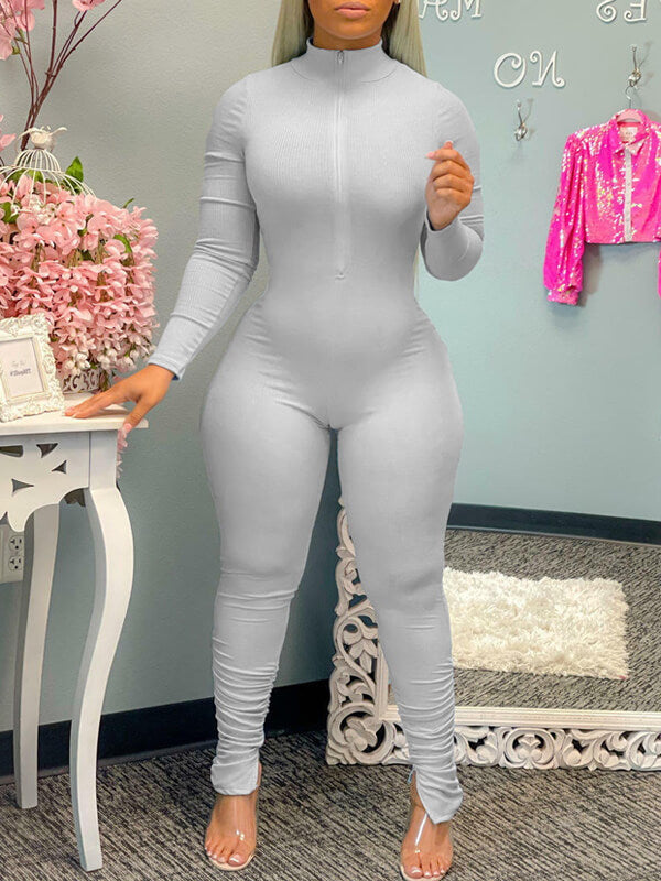 Zip-Front Ruched Jumpsuit