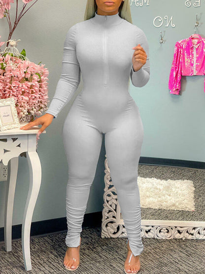 Zip-Front Ruched Jumpsuit