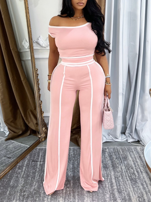 Morchique Piping Off-Shoulder  Short Top & Pants Set