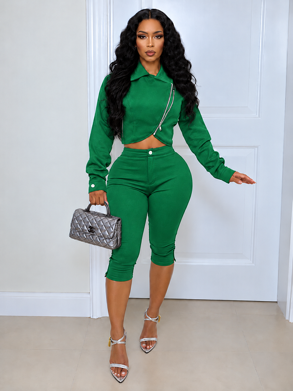 Faux-Leather Collared Cropped Jacket