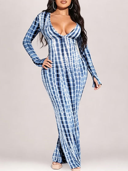 Printed V-Neck Maxi Dress