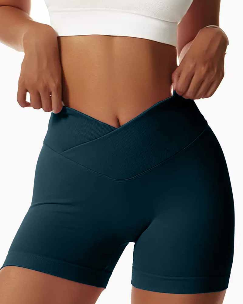 Peach Butt Tight Three-Quarter Yoga Shorts CadetBlue