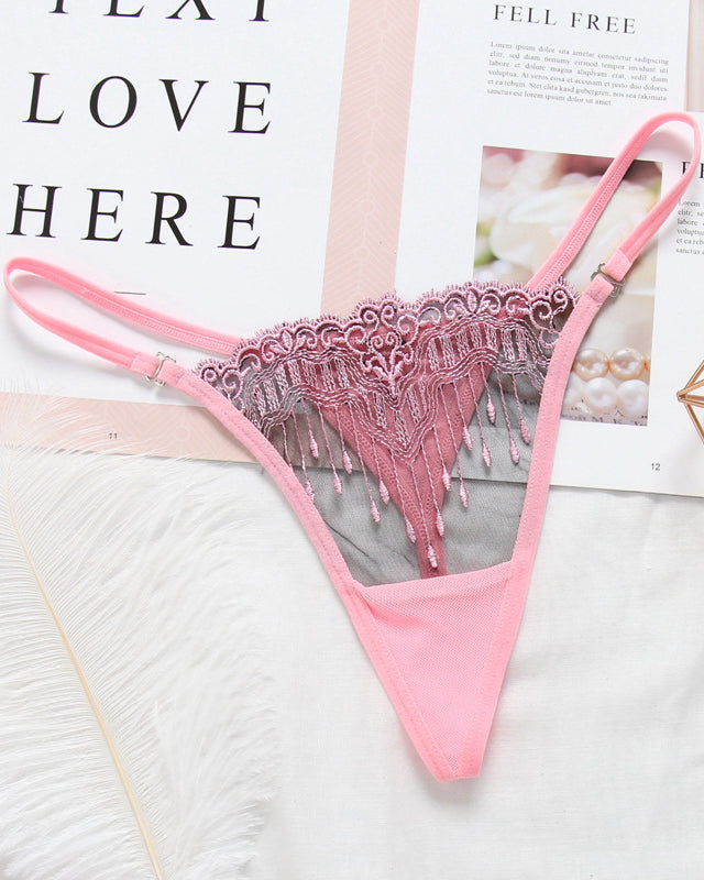 Thin Transparent Embroidered Seamless Women’s Underwear Thong HotPink M