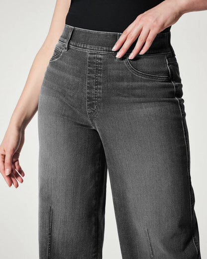 Wide-Leg High Stretch Elastic Waist Washed Jeans