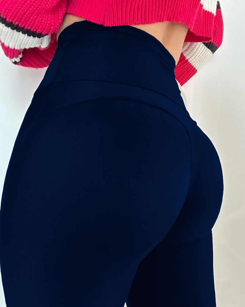 Tummy Control Zipper Butt Lift Leggings Blue